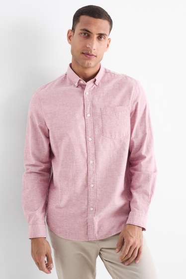 Heren - Overhemd - regular fit - button down - rood-mix
