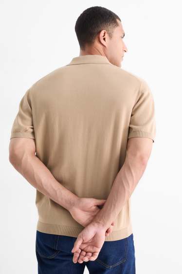 Herren - Strick-Poloshirt - beige