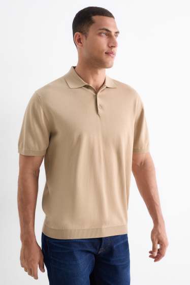 Herren - Strick-Poloshirt - beige