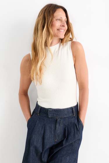Damen - Rollkragentop - gerippt - weiss