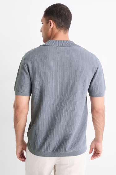 Herren - Strick-Poloshirt - strukturiert - grau