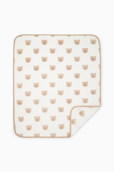 Unisex - Bärchen - Baby-Decke - 100 x 85 cm - weiss / beige