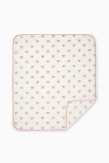 Baby: meisjes - Hartjes - babydeken - 100 x 85 cm - wit / roze