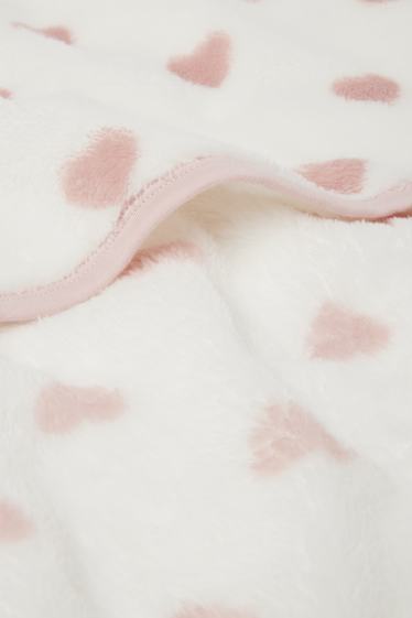 Baby: meisjes - Hartjes - babydeken - 100 x 85 cm - wit / roze