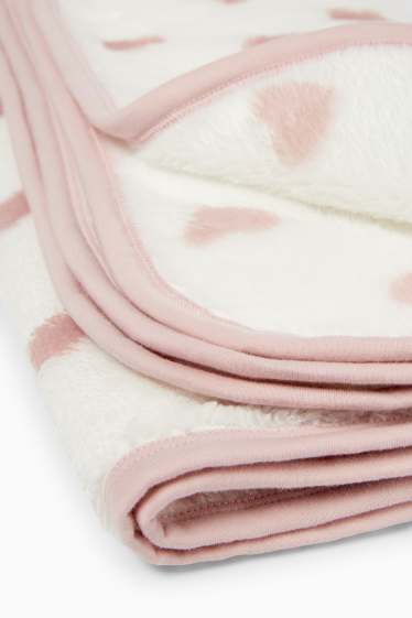 Baby: meisjes - Hartjes - babydeken - 100 x 85 cm - wit / roze