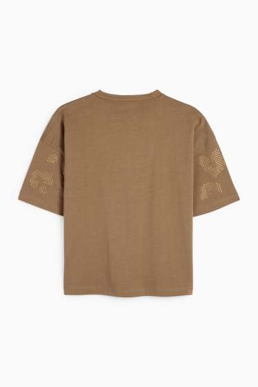 Femei - Tricou cu ștrasuri - regular fit - verde