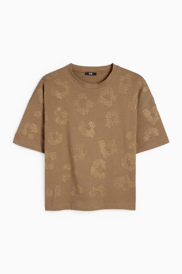 Femei - Tricou cu ștrasuri - regular fit - verde