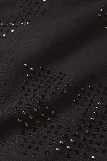 Femei - Tricou cu ștrasuri - regular fit - negru