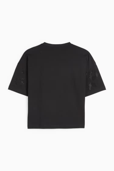Femei - Tricou cu ștrasuri - regular fit - negru