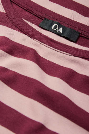 Dames - Basic longsleeve - gestreept - roze / donkerrood