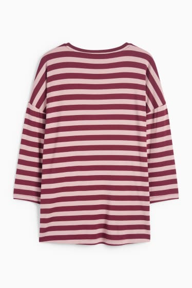 Dames - Basic longsleeve - gestreept - roze / donkerrood