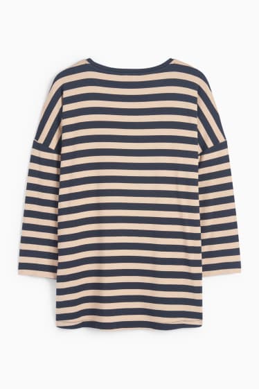 Damen - Basic-Langarmshirt - gestreift - blau / beige