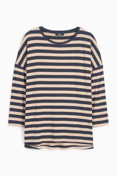 Damen - Basic-Langarmshirt - gestreift - blau / beige