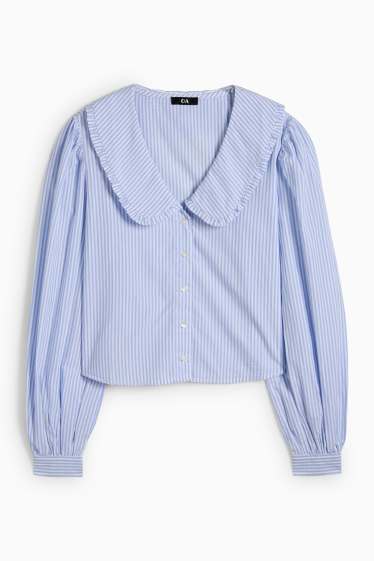 Donna - Blusa con scollo a V - a righe - bianco / azzurro