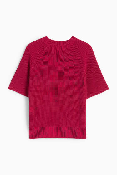 Damen - Strickpullover - kurzarm - gerippt - pink