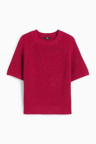 Damen - Strickpullover - kurzarm - gerippt - pink