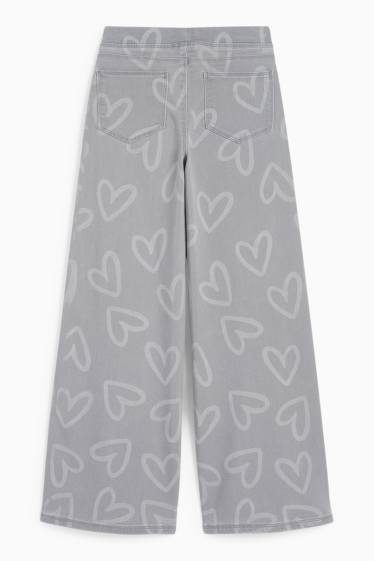 Bambine - Motivo cuore - jeans a gamba larga - jeans grigio chiaro