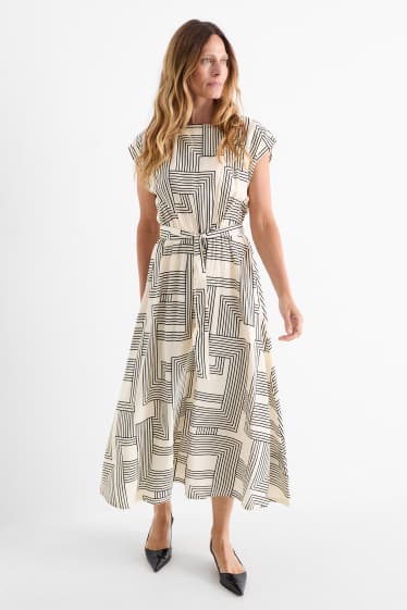 Dames - Fit & flare-jurk - met patroon - wit / zwart