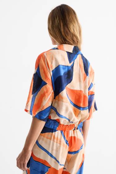 Damen - Bluse mit V-Ausschnitt - gemustert - orange