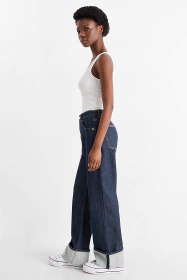 Damen - Baggy Jeans - Mid Waist - dunkeljeansblau
