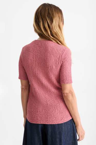 Women - T-shirt - regular fit - textured - dark rose