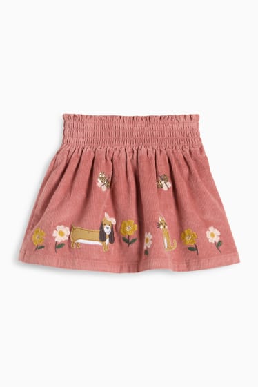 Copii - Fete - Floare, pisică și cățel - rochie din catifea - roz închis