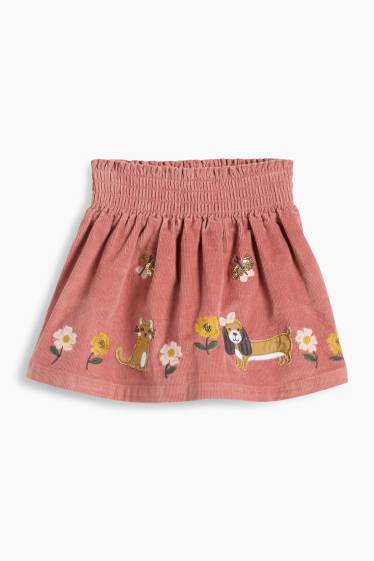 Copii - Fete - Floare, pisică și cățel - rochie din catifea - roz închis