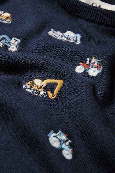 Kinderen: jongens - Tractor en graafmachine - trui - donkerblauw