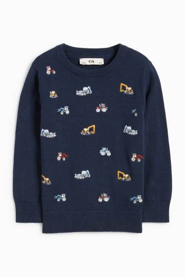 Kinderen: jongens - Tractor en graafmachine - trui - donkerblauw