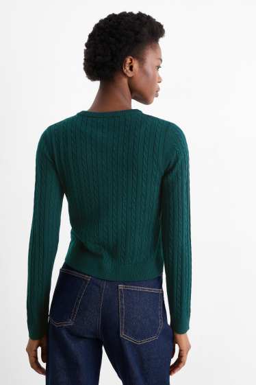 Damen - Strickjacke - Zopfmuster - dunkelgrün