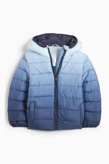 Children Boys - Quilted jacket with hood - patterned - blue