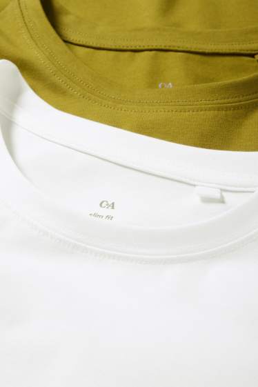 Dames - Set van 2 - basic longsleeve - donkergroen / wit
