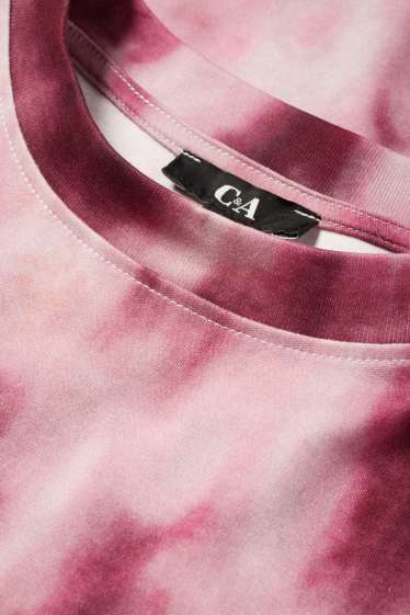 Dámské - Tričko basic - slim fit - se vzorem - růžová/růžová