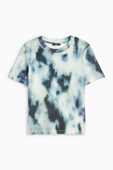 Women - Basic T-shirt - slim fit - patterned - blue / turquoise