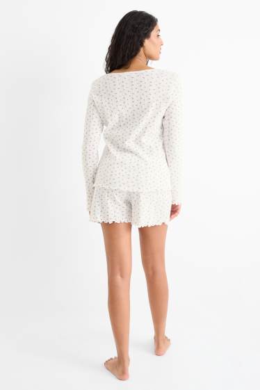 Dames - Pyjama - gebloemd - wit