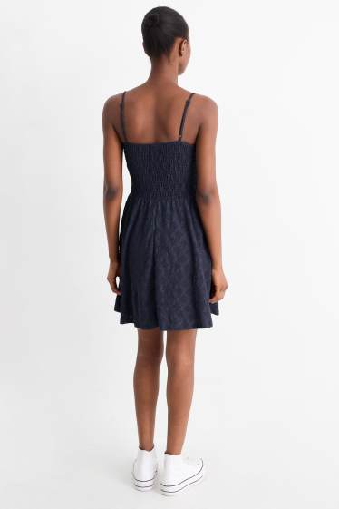 Women - Fit & flare dress - broderie anglaise. - smocked - dark blue