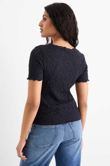 Women - T-shirt - regular fit - textured - dark blue