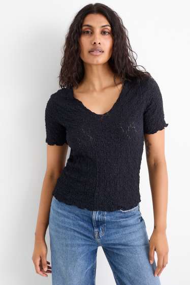 Women - T-shirt - regular fit - textured - dark blue