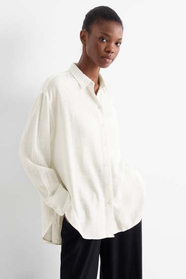 Damen - Bluse mit Leinen-Anteil - cremeweiss