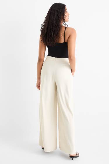 Damen - Stoffhose - High Waist - Wide Leg - cremeweiss