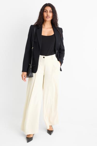 Damen - Stoffhose - High Waist - Wide Leg - cremeweiss