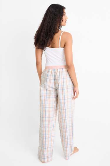 Damen - Pyjamahose - kariert - cremeweiss