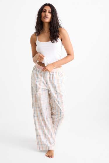 Damen - Pyjamahose - kariert - cremeweiss