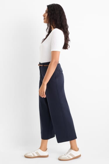 Damen - Stoffhose mit Gürtel - High Waist - Wide Leg - dunkelblau
