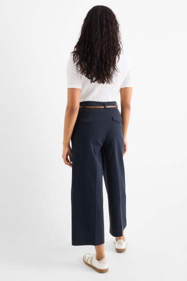 Damen - Stoffhose mit Gürtel - High Waist - Wide Leg - dunkelblau