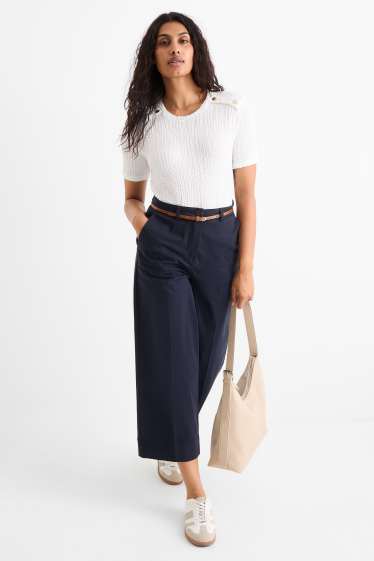 Damen - Stoffhose mit Gürtel - High Waist - Wide Leg - dunkelblau