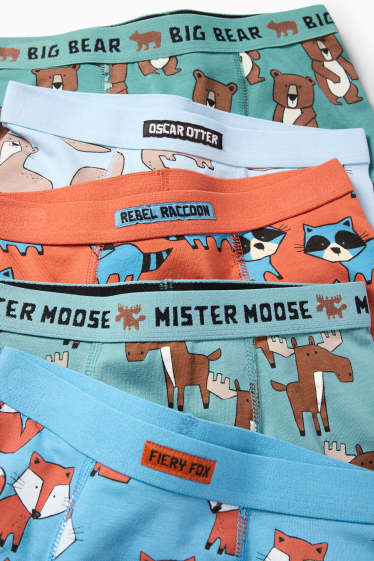 Děti - chlapci - Multipack 5 ks - motivy lesních zvířátek - boxerky - modrá
