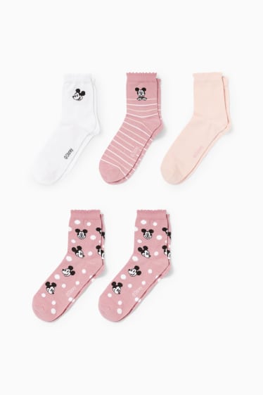 Damen - Multipack 5er - Socken mit Motiv - Micky Maus - rosa