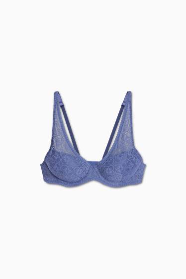 Dames - BH met beugels - PLUNGE - voorgevormd - blauw