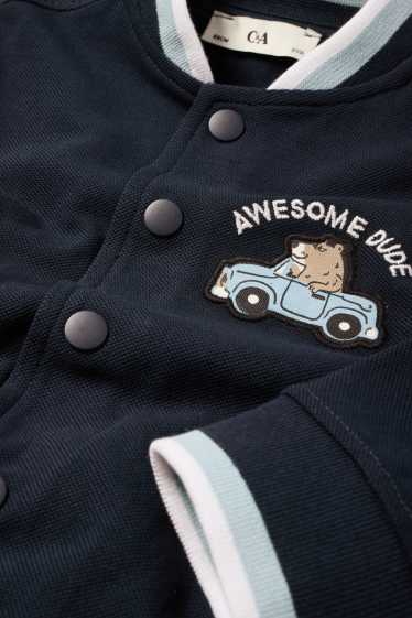 Kinder Jungen - Bär und Auto - Collegejacke - strukturiert - dunkelblau